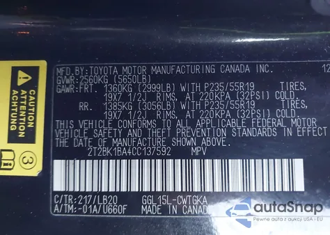 2012 Lexus Rx 350 из США, поврежденный, VIN 2T2BK1BA4CC137592